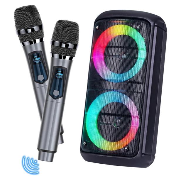 Karaokê Com Pontuação Jukebox + 2 Mics S/ Fio + Caixa De Som - Karaoke Box Imagem de Karaokê Com Pontuação Jukebox + 2 Mics S/ Fio + Caixa De Som