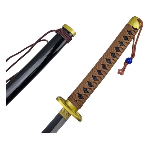 Imagem de Katana Para Exibição Com Tsuba Amarela E Bainha De Madeira