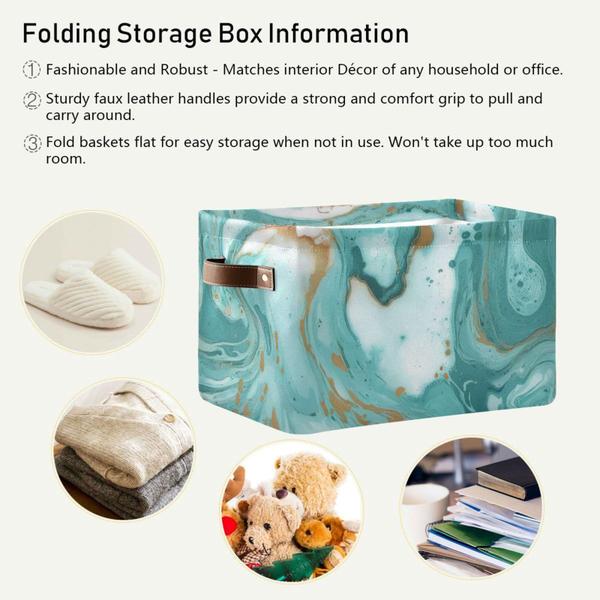 Imagem de KEEPREAL Turquoise Marble Texture Basket Bin Large Storage Basket Toy Basket Canvas Storage Basket Clothes Basket Decorative Basket for Home Office (15x11x9.5inch,2PACK)