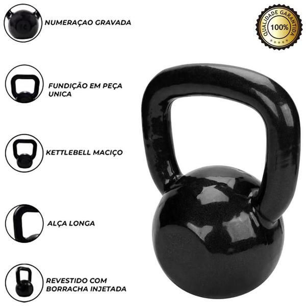 Imagem de Kettlebell De Ferro Revestido 8 Kg Para Musculação Em Casa