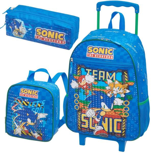 Imagem de Ki Mochila Rodinha Lancheira Estojo Duplo Infantil Escolar Menino Reforçada Sonic Team Pacific