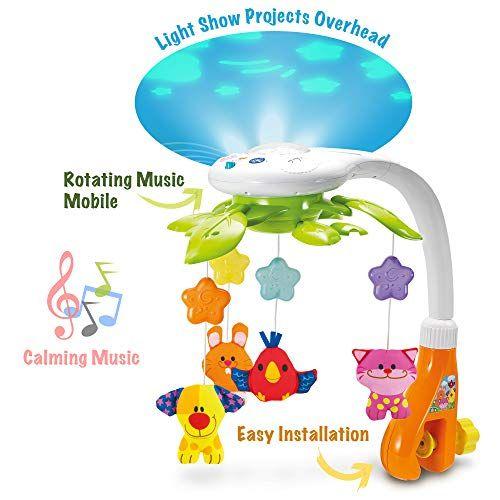 Imagem de KiddoLab Baby Crib Mobile com Luzes e Música Relaxante. Inclui projetor de luz de teto com estrelas, animais. Musical Crib Mobile com Timer. Brinquedos de berçário para bebês de 0 anos ou mais