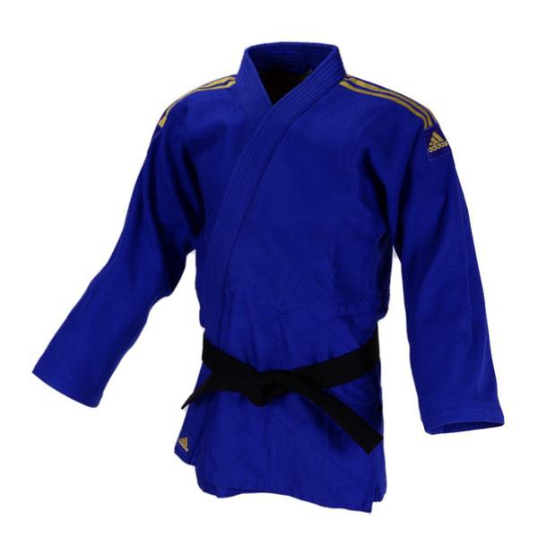 Imagem de Kimono Judô Adidas Quest J690 Azul com Faixas Bordadas em Dourado