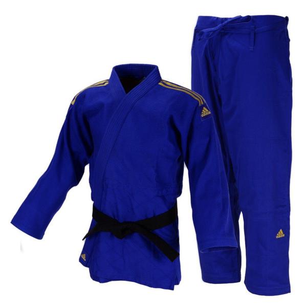 Imagem de Kimono Judô Adidas Quest J690 Azul com Faixas Bordadas em Dourado