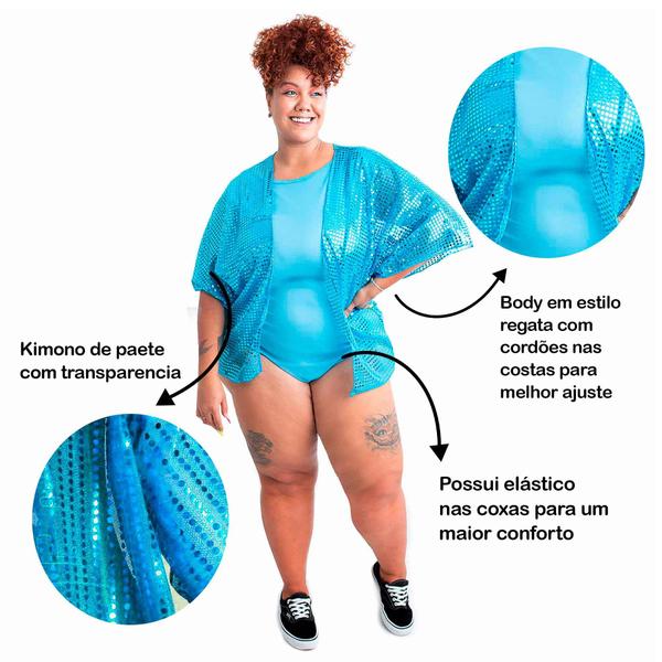 Imagem de Kimono Paetê Com Body Feminino Adulto de Carnaval