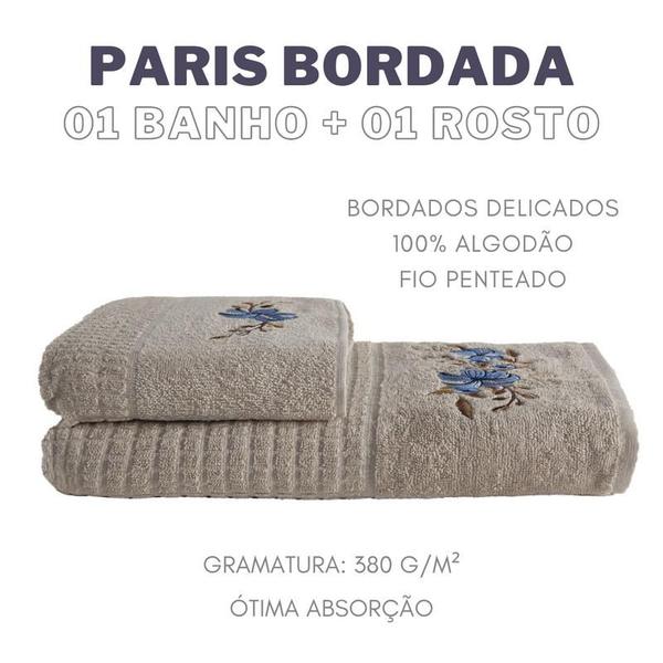 Imagem de Kit 01 Banho e 01 Rosto Paris Hipoalergenica 100% Algodao Bordada  BEGE