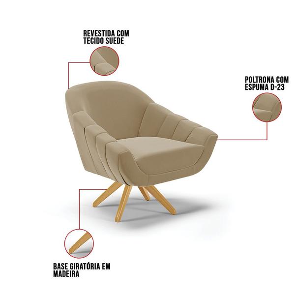 Imagem de Kit 01 Namoradeira 02 Lugares e 01 Poltrona Giratória Giovana Suede Base Madeira MA30 - D'Rossi