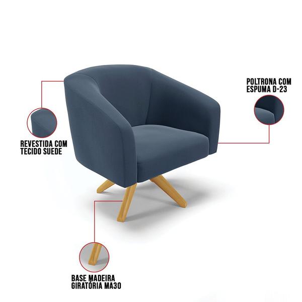 Imagem de Kit 01 Namoradeira 02 Lugares e 01 Poltrona Giratória Stella Suede Base Madeira MA30 - D'Rossi