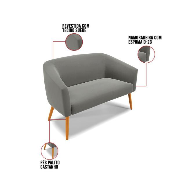 Imagem de Kit 01 Namoradeira 02 Lugares e 01 Poltrona Giratória Stella Suede Base Madeira MA30 - D'Rossi