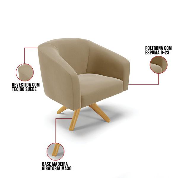 Imagem de Kit 01 Namoradeira 02 Lugares e 01 Poltrona Giratória Stella Suede Base Madeira MA30 - D'Rossi