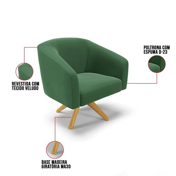 Imagem de Kit 01 Namoradeira 02 Lugares e 01 Poltrona Giratória Stella Veludo Base Madeira MA30 - D'Rossi