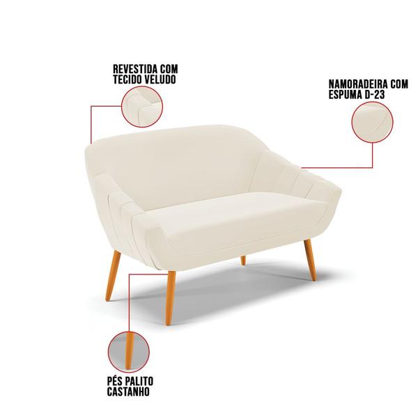 Imagem de Kit 01 Namoradeira 02 Lugares e 02 Poltronas Giovana Veludo Pés Palito Castanho - D'Rossi