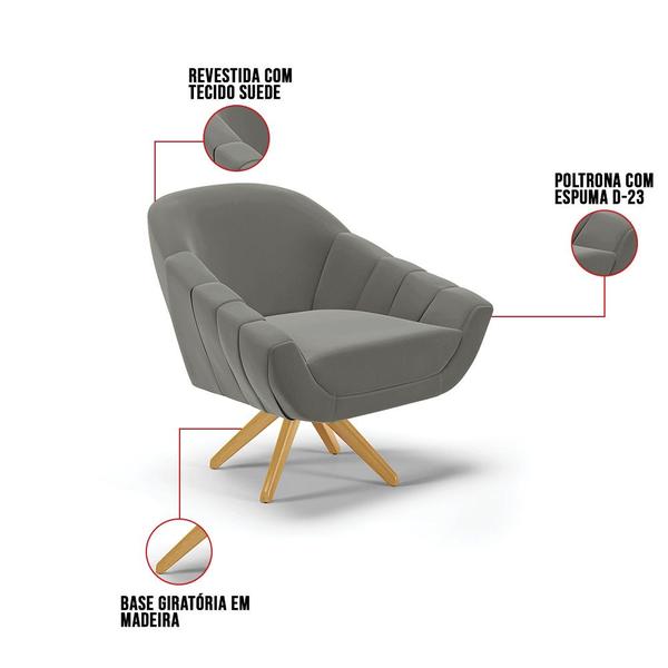 Imagem de Kit 01 Namoradeira 02 Lugares e 02 Poltronas Giratória Giovana Suede Base Madeira MA30 - D'Rossi