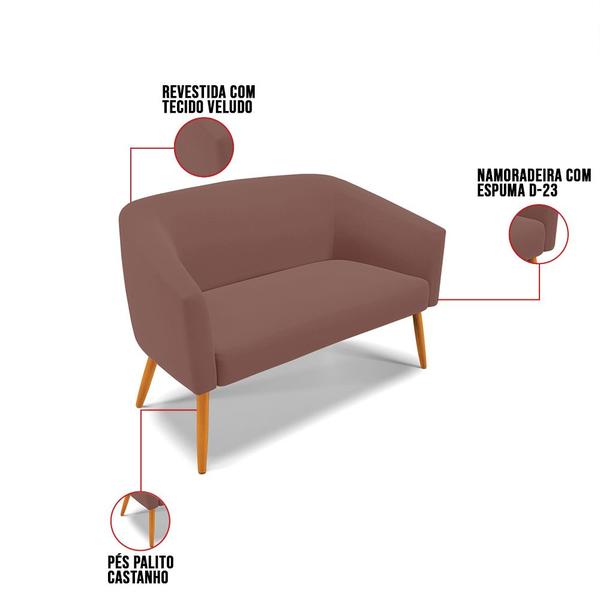 Imagem de Kit 01 Namoradeira 02 Lugares e 02 Poltronas Giratória Stella Veludo Base Madeira MA30 - D'Rossi