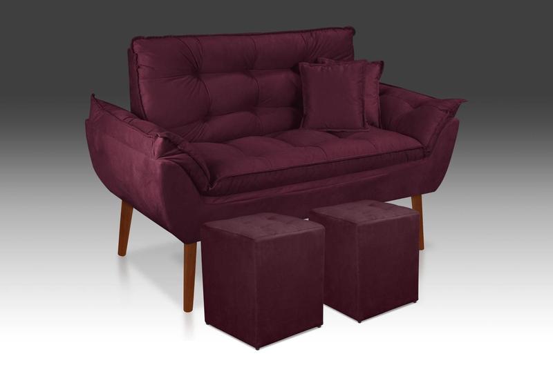 Imagem de Kit 01 namoradeira + 02 Puff Quadrado + 02 Almofadas suede Bordo -LM DECOR 