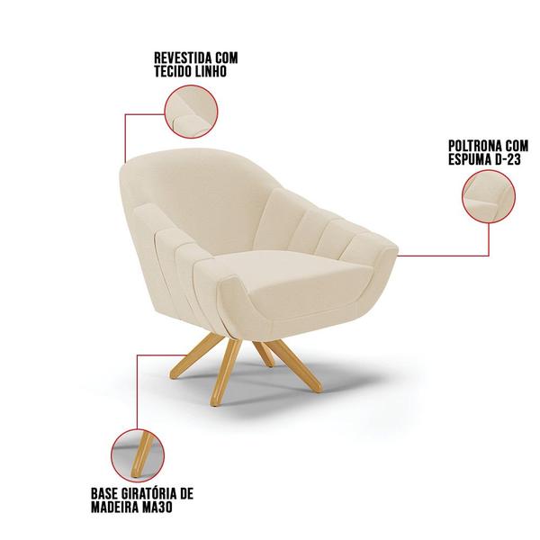 Imagem de Kit 01 Namoradeira Giovana Pés Palito Natural e 01 Poltrona Giratória Giovana Linho Areia A27 Base Madeira MA30 - D'Rossi