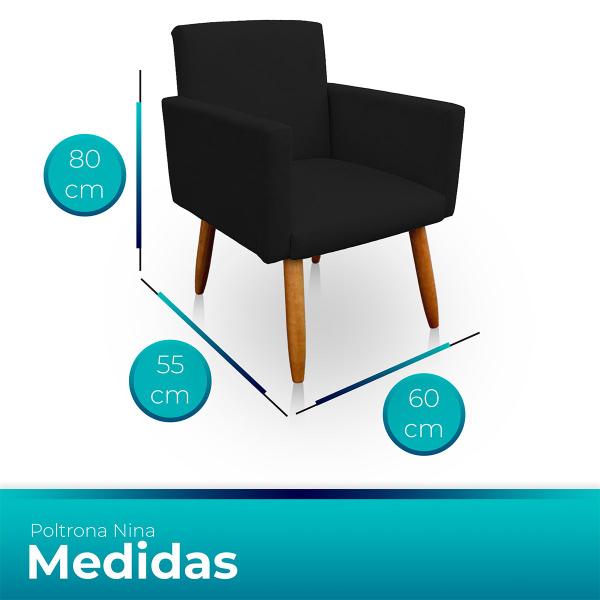 Imagem de Kit 01 Poltrona Gênesis E 01 Puff Redondo Decorativos Para Sala E Quarto Pés Palito Suede Preto - WeD Decor