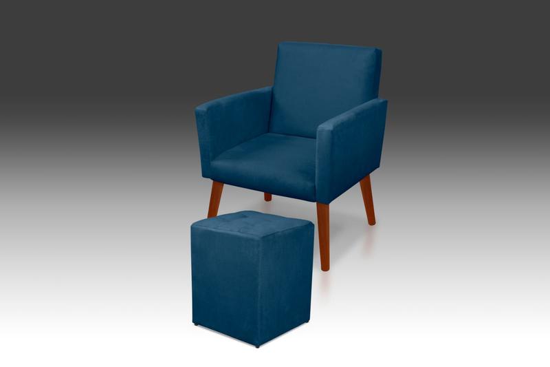 Kit 01 Poltrona Nina + 01 Puf Quadrado Suede Azul Marinho- THAINA DECORA - CASA DA POLTRONA Imagem de Kit 01 Poltrona Nina + 01 Puf Quadrado Suede Azul Marinho- THAINA DECORA