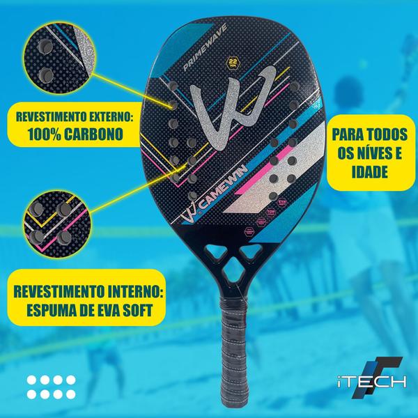 Imagem de Kit 01 Raquete Beach Tennis Carbono 3k Tratamento + 03 Bolas