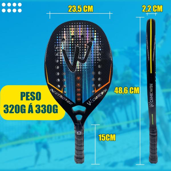 Imagem de Kit 01 Raquete Beach Tennis Carbono 3k Tratamento + 06 Bolas