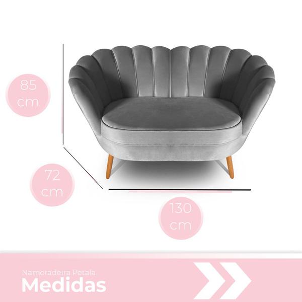 Imagem de Kit 01 Sofá 2 lugares Namoradeira e 02 Poltronas Decorativas Pétala para Sala e Quarto Pés Palito Veludo Escolha sua cor - WeD Decor