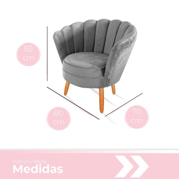 Imagem de Kit 01 Sofá 2 lugares Namoradeira e 02 Poltronas Decorativas Pétala para Sala e Quarto Pés Palito Veludo Escolha sua cor - WeD Decor