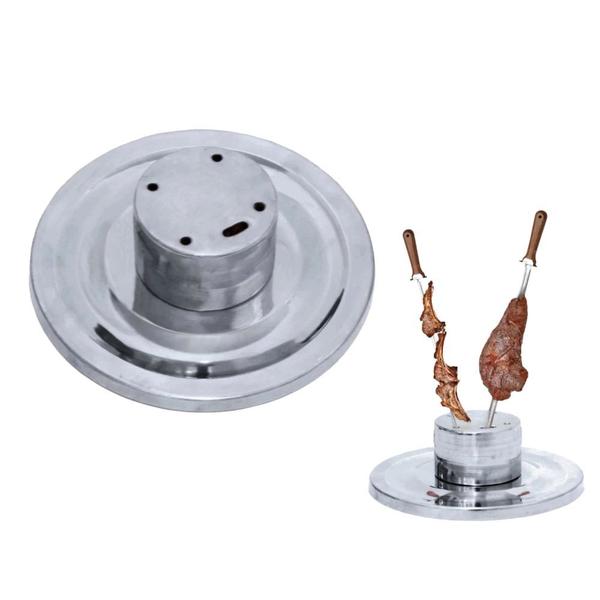 Imagem de Kit 01 Suporte Espeto de Mesa Aluminio com 5 Furos + 02 Suportes Porta Espeto 5 Furos Azul para Churrasco  Jl Artesanatos 