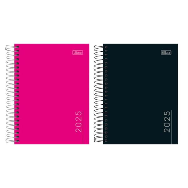 Imagem de Kit 02 Agenda 2025 Espiral Diária Pepper Executiva Preta/Rosa Capa Dura 11,7 x 16,4cm Tilibra