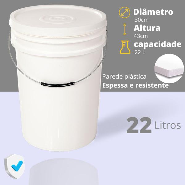 Imagem de Kit 02 Baldes Plástico 22L Atóxico com Tampa Hermética Alça Metálica Armazenamento Alimentos Bebidas