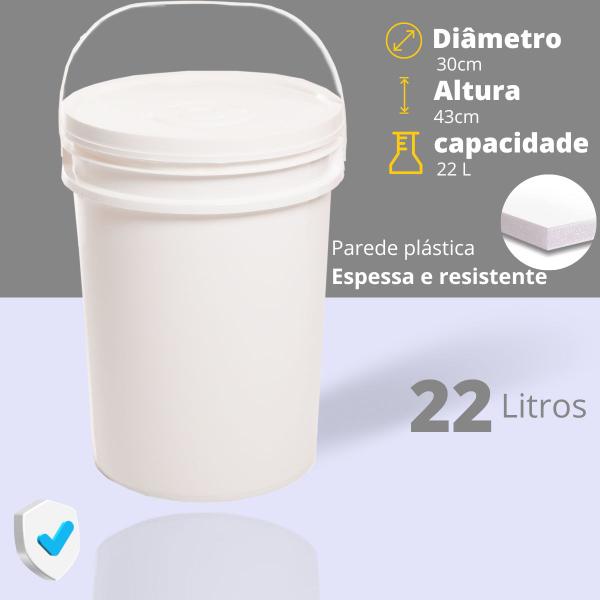 Imagem de Kit 02 Baldes Plástico 22L Atóxico com Tampa Hermética e Alça para Armazenamento Alimentos Bebidas