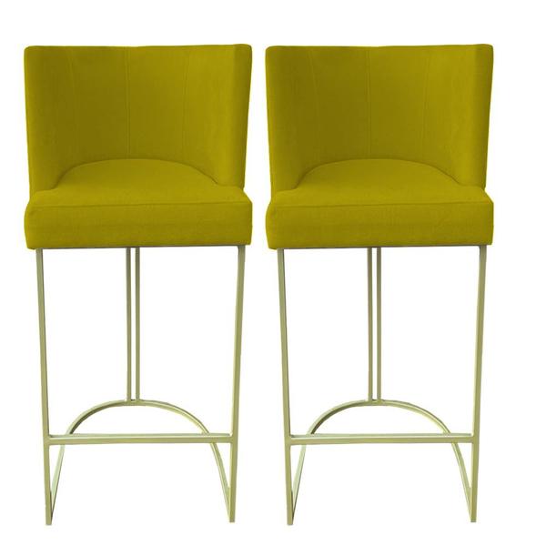 Imagem de Kit 02 Banquetas Toquio Base de Ferro Sued Amarelo - D'Classe Decor