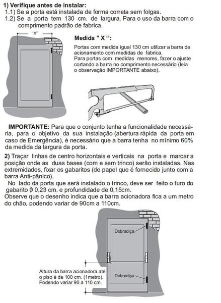 Imagem de Kit 02 Barra Antipânico 01 Travamento Portas De 01 Folha