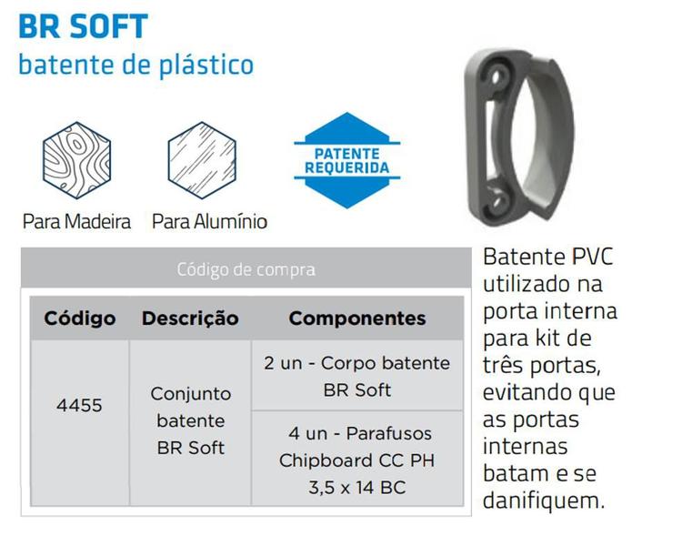 Imagem de Kit 02 Batente Amortecedor Pvc Portas Correr Sobrepor Br Soft Rometal