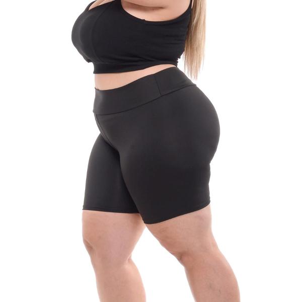 Imagem de Kit 02 Bermuda Legging Feminino Plus Size Meia Coxa Cintura Alta Short Zero Transparência