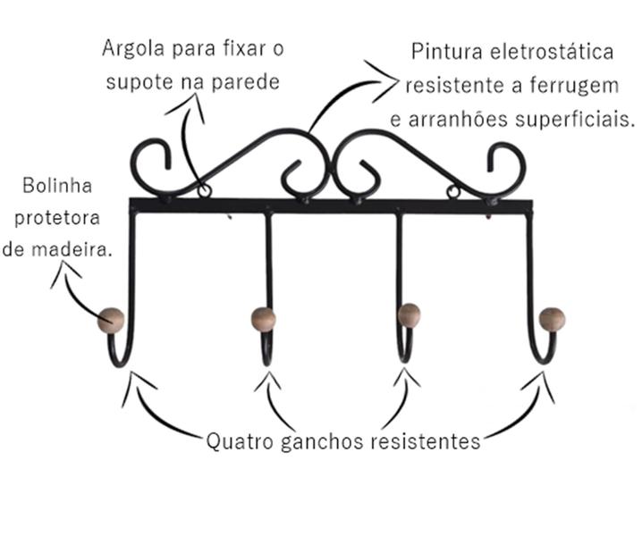 Imagem de Kit 02 Cabideiros Rústicos de Parede com 4 Ganchos Grandes - Oferta de Fábrica