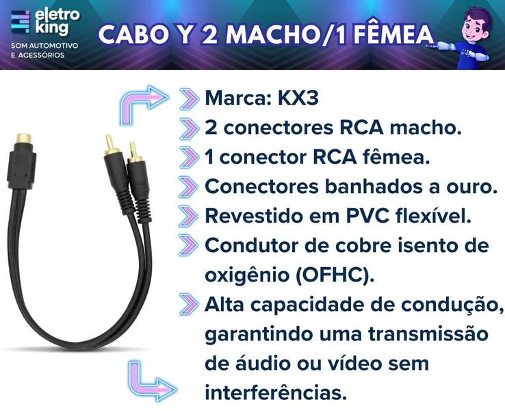 Imagem de Kit 02 Cabo Rca Y Flexível 2 Macho 1 Fêmea Som Automotivo