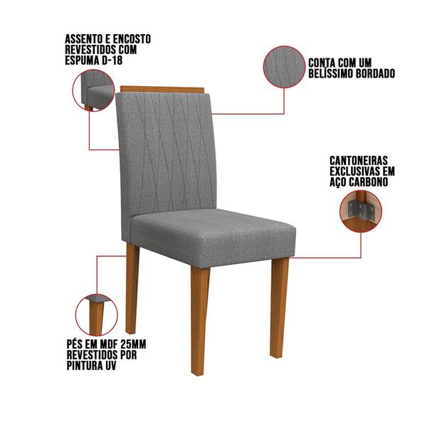Imagem de Kit 02 Cadeiras de Jantar Analu Linho Cinza LN02 Pés Ypê - D'Rossi