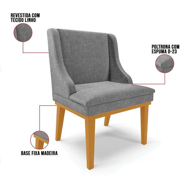 Imagem de Kit 02 Cadeiras de Jantar Liz Linho Base Fixa Madeira Castanho - D'Rossi