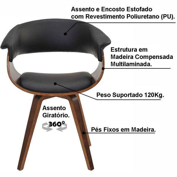 Imagem de Kit 02 Cadeiras Giratória Decorativa para Escritório Home Office Ohana PU Sintético Preto G56 - Gran Belo