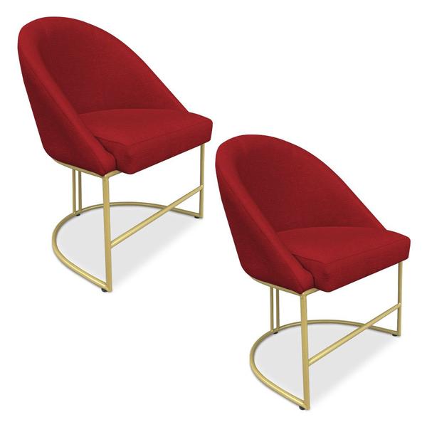 Imagem de Kit 02 Cadeiras Poltrona de Jantar Bela Suede Base Metálica Industrial Dourado - Pallazio