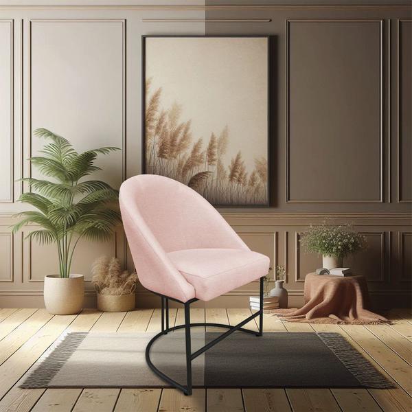 Imagem de Kit 02 Cadeiras Poltrona de Jantar Bela Suede Rosa Bebê Base Metálica Industrial Preto - Pallazio