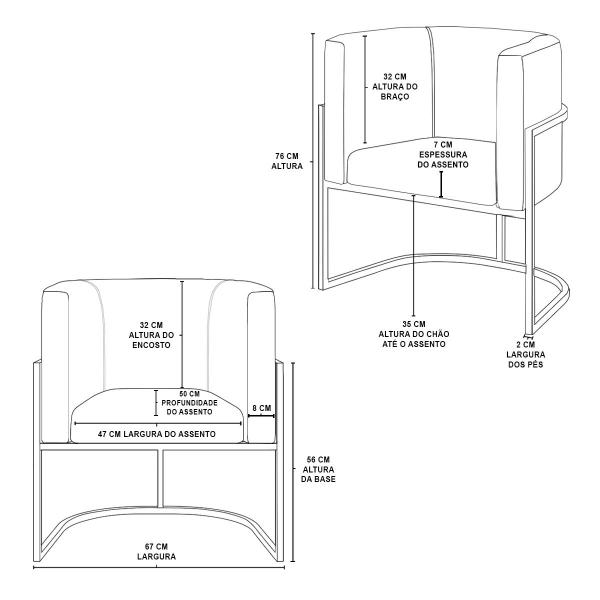 Imagem de Kit 02 Cadeiras Poltrona Veludo Sala Quarto Base de Metal Gold