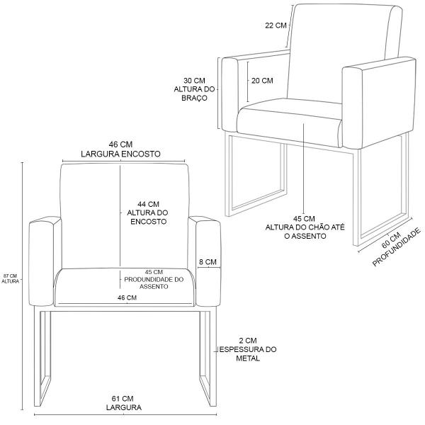 Imagem de Kit 02 Cadeiras Poltronas Sala Quarto Base de Ferro Dourada