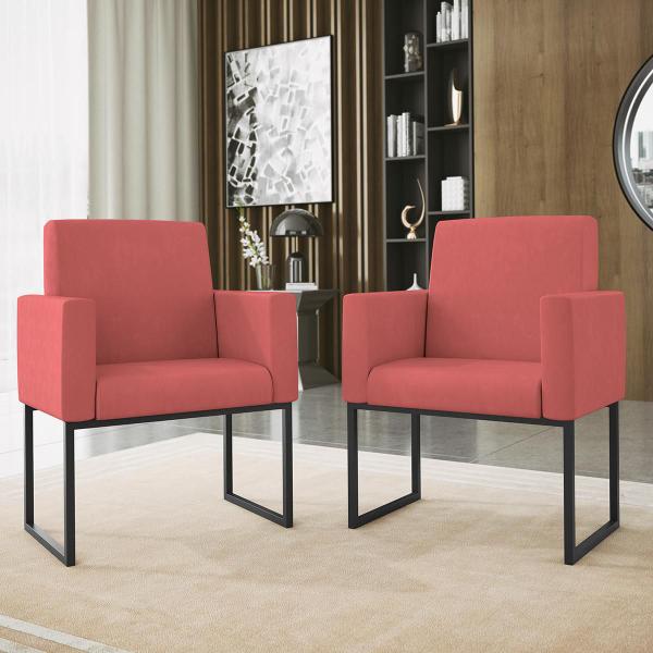 Kit 02 Cadeiras Poltronas Sala Quarto Base de Ferro Preto - Balaqui Decor Imagem de Kit 02 Cadeiras Poltronas Sala Quarto Base de Ferro Preto