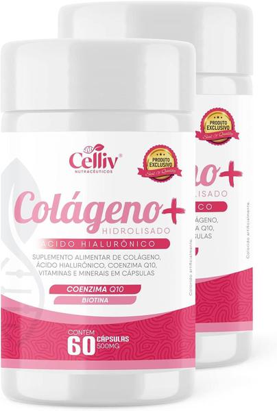 Imagem de Kit 02 Colágeno Hidrolisado + Ácido Hialurônico + Coenzima Q10 + Biotina 60 Cáps 500mg