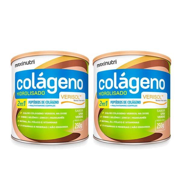 Imagem de Kit 02 Colágeno Verisol Lata 250g Sabor Uva Verde Maxinutri