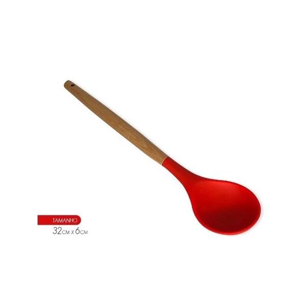 Imagem de Kit 02 Colheres para Cozinha Silicone Bambu 32cm