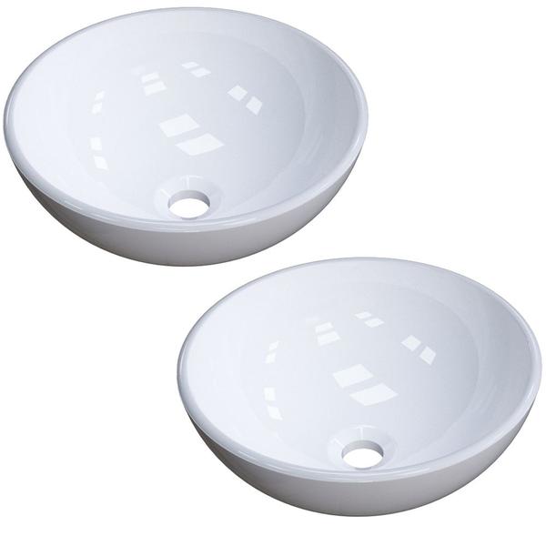 Imagem de Kit 02 Cubas de Apoio 30 cm Redonda C01 Para Banheiro Lavabo R30W Branco - Lyam Decor