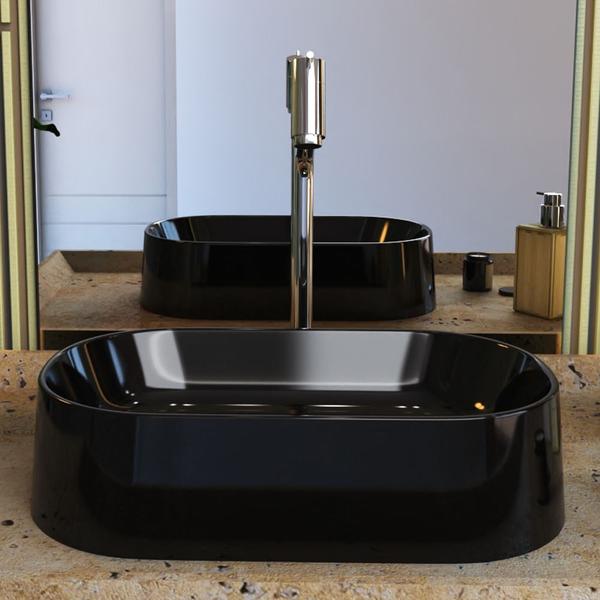 Imagem de Kit 02 Cubas de Apoio Oval Para Banheiro Lavabo Laila C01 O42W Preto - Lyam