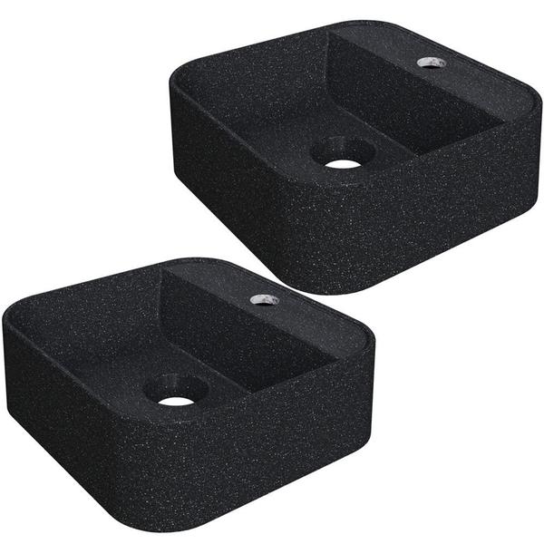 Imagem de Kit 02 Cubas de Apoio Quadrada Para Banheiro Lavabo C01 QA31W Preto Granit - Lyam